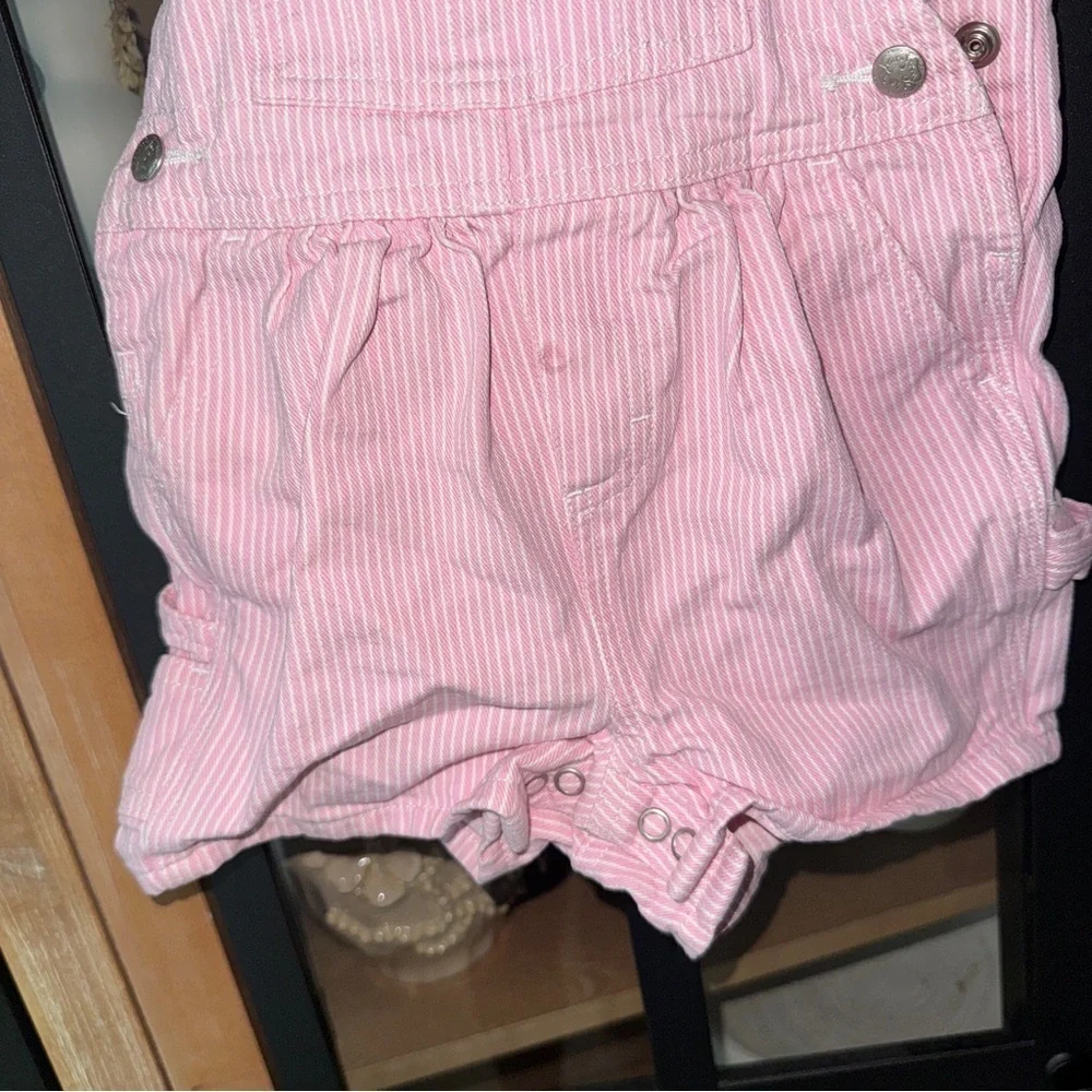 Vintage 2005 OshKosh B’Gosh overalls romper stiped shortall baby girl y2k